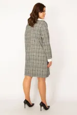 KADIN GRİ BEBE YAKA EKOSE DESENLİ ELBİSE