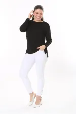 Kadın Büyük Beden Siyah Sırtı Taş Ve Pul Payet Tül Detaylı Uzun Kollu Bluz 65N37691