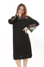 Kadın Büyük Beden Siyah Dantel Detaylı Elbise 65N37660