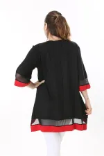 Kadın Büyük Beden Kemik Kol Ve Etek Ucu Tül Ve Garni Detaylı V Yakalı Arkası Uzun Tunik 65N37681