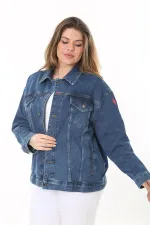 Kadın Büyük Beden Lacivert Sırt Detaylı Kot Mont 65N37470