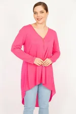 Kadın Pembe Büyük Beden Ön Pat Fermuar Ve Arka Detaylı Tunik