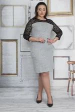 Kadın Antrasit Roba Ve Kolları Dantel Elbise 65N23654