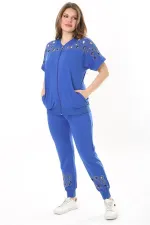 Kadın Büyük Beden Saks Göğüs Ve Paça Detaylı İkili Takım 65N37887