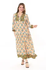 Kadın Büyük Beden Mavi Dokuma Viskon Kumaş Ön Düğmeli Uzun Elbise 65N37860