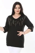 Chemisier noir à détails en pierre grande taille pour femme 65N37978