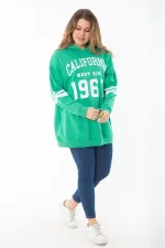 Kadın Büyük Beden Haki İçi Şardonlu Üç İplik Kapşonlu Sweatshirt 65N37290