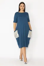 Kadın Bordo Cebi Payet Detaylı Viskon Elbise 65N28931