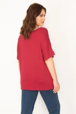 Kadın Bordo Büyük Beden Taş Detaylı Tunik