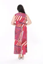 Kadın Renkli Anvelop Yakalı Ön Yırtmaçlı Uzun Elbise 65N37935