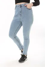 Kadın Büyük Beden Mavi Yüksek Bel Dar Paçalı Likralı 5 Cep Kot Pantolon 65N37644