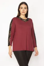 Kadın Mürdüm Dantel Detaylı Bluz 65N29505