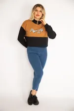 Women's Tan, 3-Thread Collar, Zippered, Two-Tone Sweatshirt 26A35066