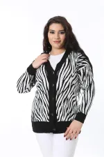 Kadın Büyük Beden Siyah Ön Düğmeli Triko Hırka 65N38566