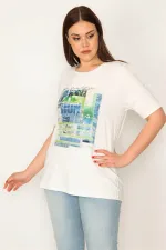 KADIN BEYAZ TAŞ VE LAK BASKILI BLUZ