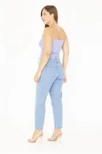 Kadın Büyük Beden Mavi Yüksek Bel 5 Cepli Kot Pantolon 65N36814