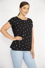 Kadın Siyah Büyük Beden Dokuma Viskon Kumaş Düşük Kollu Bisiklet Yaka Bluz