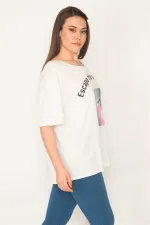 KADIN KEMİK RAHAT KESİM BİSİKLET YAKA ÖN BASKILI BLUZ