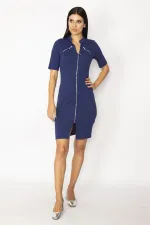 KADIN SAKS ÖN FERMUARLI OFİS ELBİSE