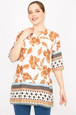 Kadın Fujya Büyük Beden Dokuma Viskon Kumaş Su Desenli Tunik