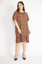 Kadın Bordo Büyük Beden Bisiklet Yakalı Etek Ucu Katlı Elbise