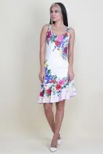 TAŞ DETAYLI ÇİÇEK DESENLİ ELBİSE