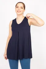 Kadın Lacivert Büyük Beden Önü A Pileli Bluz