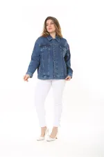 Kadın Büyük Beden Lacivert Sırt Detaylı Kot Mont 65N37470