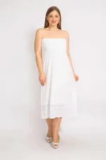 Kadın Kemik Göğüs Kısmı Geniş Gipe Lastikli Etek Ucu Dantel Detaylı Straplez Elbise 65N35680