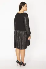 Kadın Siyah Etek Kısmı Ve Kolları Lak Detaylı Viskon Elbise 65N29932