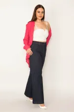 Kadın Lacivert Klasik Kesim Yan Cepli Geniş Paçalı Kot Pantolon 65N31860