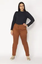 Kadın Tarçın Likralı Gabardin Kumaş 5 Cepli Pantolon 65N29235