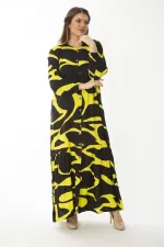 Kadın Büyük Beden Renkli Dokuma Viskon Kumaş Ön Boy Düğmeli Etek Ucu Katlı Elbise 65N37088