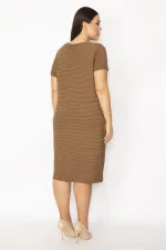Kadın Sütlükahve Kendinden Çizgili Cepli Elbise 65N29922