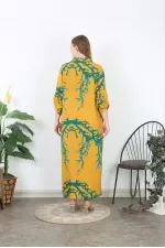 Kadın Büyük Beden Mavi Ön Boy Düğmeli Gömlek Yakalı Uzun Elbise 65N37875