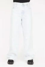 Kadın Büyük Beden Mavi Yıkama Efektli Yırtık Detaylı Yüksek Bel Kot Pantolon 65N36779