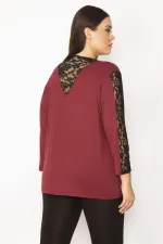 Kadın Mürdüm Dantel Detaylı Bluz 65N29505