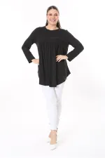 Kadın Büyük Beden Antrasit Göğüs Büzgü Detaylı Uzun Kollu Tunik 65N37687