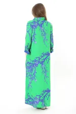 Kadın Büyük Beden Mavi Ön Boy Düğmeli Gömlek Yakalı Uzun Elbise 65N37875