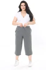 Kadın Büyük Beden Gri Beli Lastikli Eşofman Kapri 65N37977