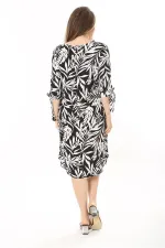 Kadın Büyük Beden Siyah Dokuma Viskon Kumaş Kol Bağcıklı Elbise 65N37865