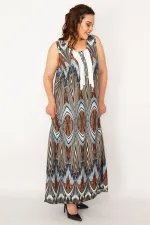 Kadın Gri Ön Pat Düğme Ve Dantel Detaylı Javanez Viskon Elbise 65N33208