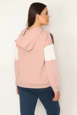 Women's Rose Pink Color Detailed Hooded Sweatshirt 65N31367
