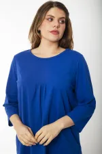 Kadın Büyük Beden Kemik Pamuklu Kumaş Pile Detaylı Kapri Kollu Bluz 65N37225