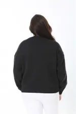 Kadın Büyük Beden Siyah Suzine Nakışlı Triko Kazak 65N38862