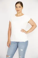 Kadın Kemik Büyük Beden Önü Dantelli Düşük Kollu Bluz