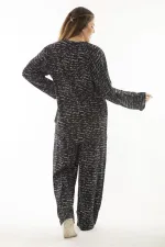 Kadın Büyük Beden Kemik Dokuma Viskon Kumaş Ön Fermuarlı Bluz Pantolon İkili Takım 65N37005