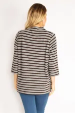 Kadın Gri Sıfır Yaka Çizgili Bluz 65N35169