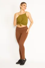 Kadın Kahve Ön Süs Ve Arka Cepli Tayt  65N34534