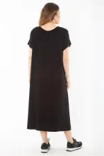 Kadın Büyük Beden Siyah Lame Baskılı Elbise